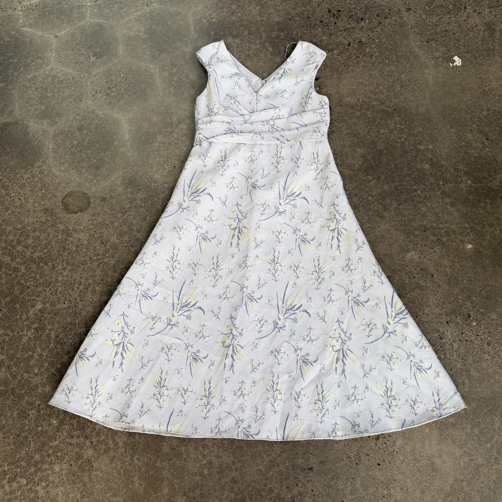 Adrianna Papell Dress Womens 14 White Floral A-Line Long Embroidered Wedding